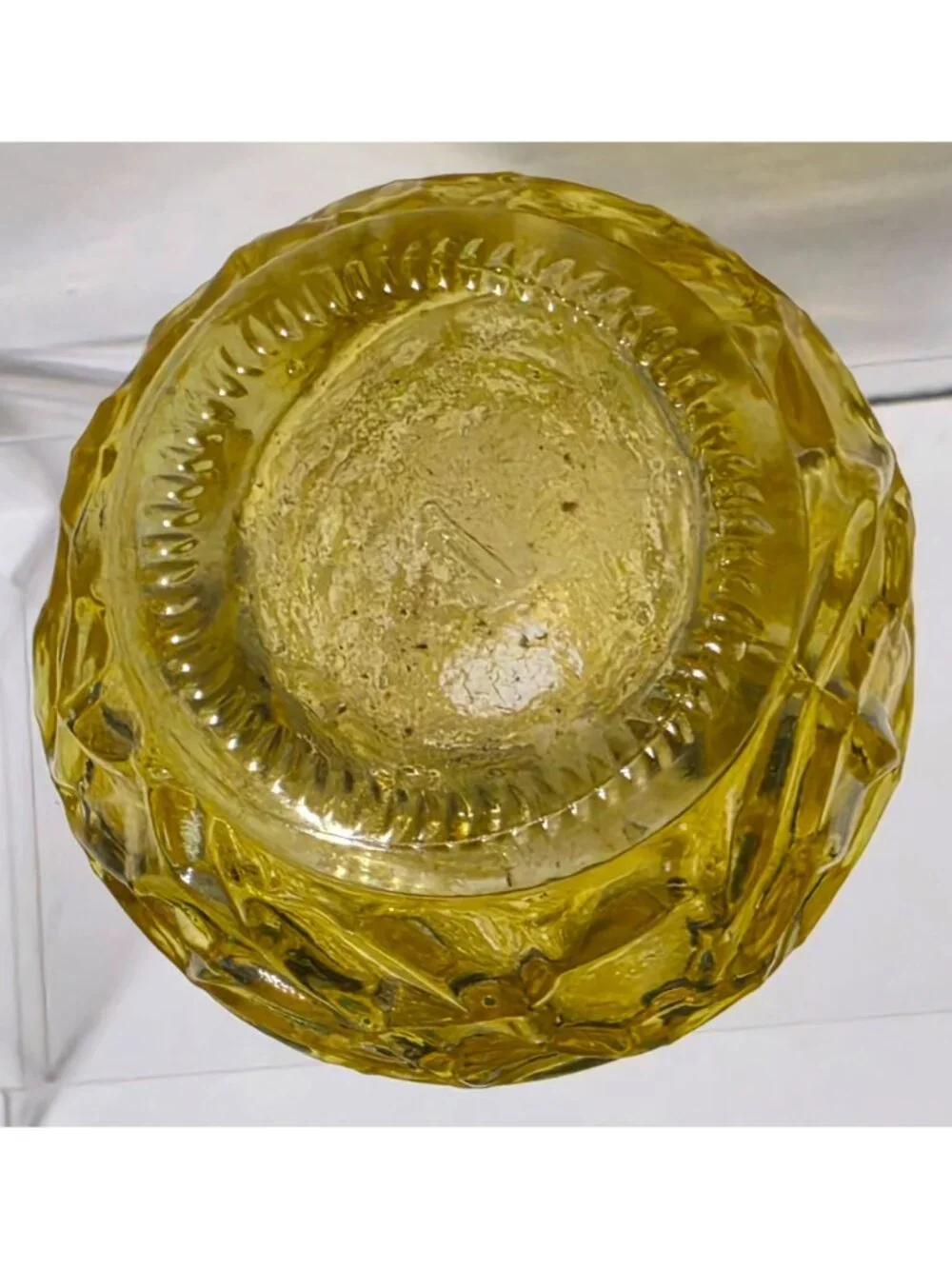 Vintage Amber Yellow Pressed Glass Decanter Bud Vase Diamond Starburst 5.5